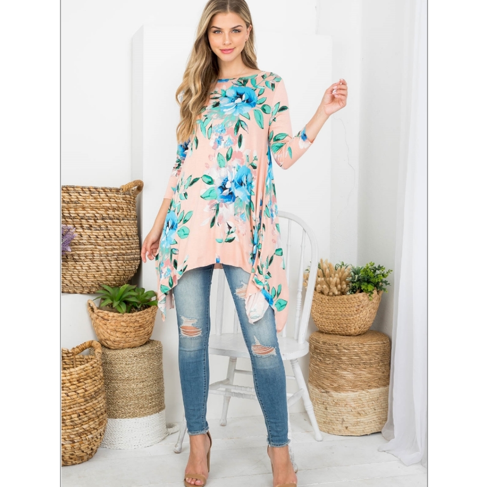 Peach Floral Tunic Shirt